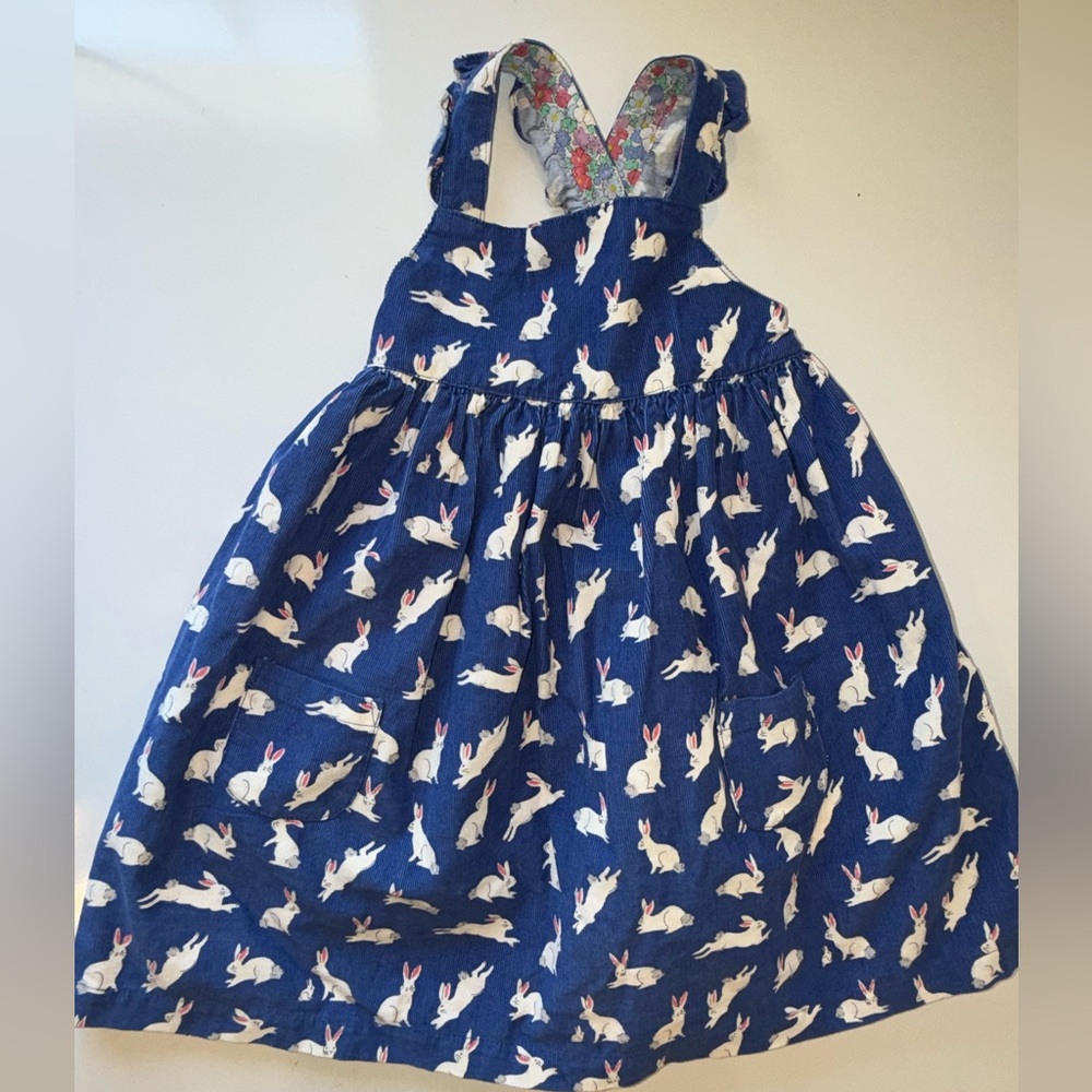 BABY BODEN BUNNY PRINT CORDUROY DRESS SZ 3-4T